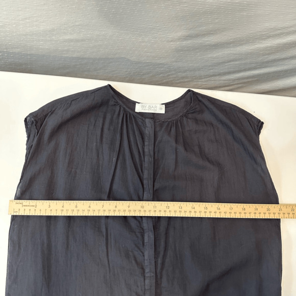 By-Bar Amsterdam Womens Mini Dress Sz M Black Gauze Cotton Snap Front Minimalist - Picture 7 of 10